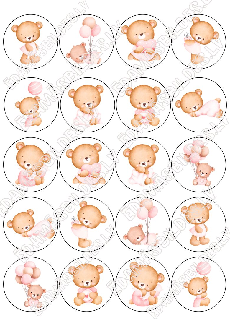 Cukura papīrs ar apdruku "Lācīši",5 cm, meiteņu